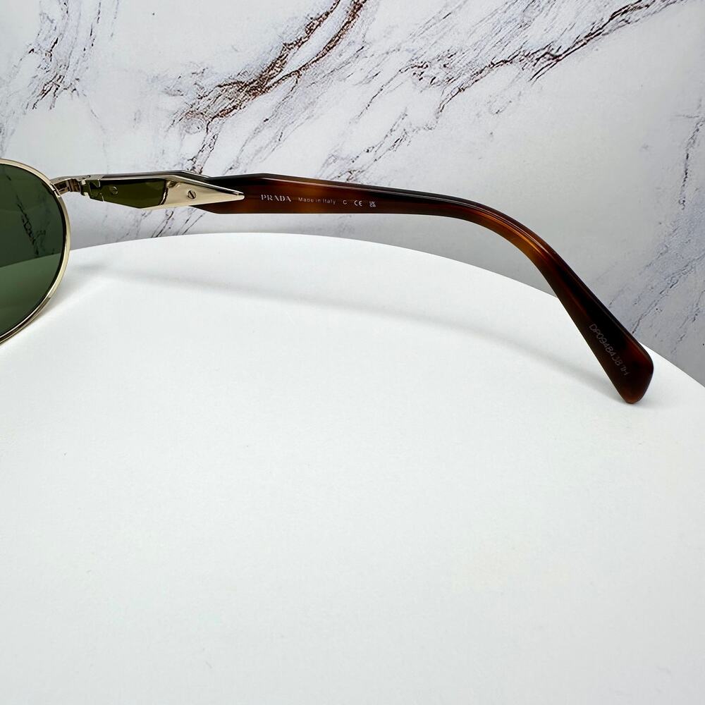 Prada Gold Frame Green Lens Brown Tortoise Temple Sunglasses - Picture 13 of 16